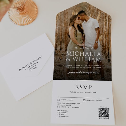 Moderne Typografie Enkele Foto & QR Code Huwelijk All In One Uitnodiging