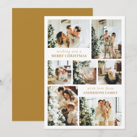 Moderne Typografie Familie Foto Kerst Goud Feestdagenkaart (Voorkant / Achterkant)