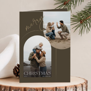 Moderne typografie familie foto vrolijk kerstfeest feestdagen kaart