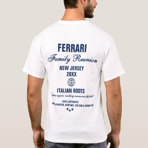 Moderne typografie Familiereünie Witte Marine Blau T-shirt