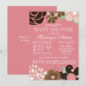 Moderne typografie Floral Baby shower Pink Brown Kaart (Voorkant / Achterkant)