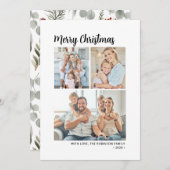 Moderne Typografie Foliage Multi Photo Christmas Feestdagenkaart (Voorkant / Achterkant)