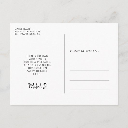 Moderne typografie Foto afstuderen Briefkaart (Achterkant)