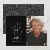 Moderne typografie foto afstuderen zwarte glitter  kaart (Voorkant / Achterkant)