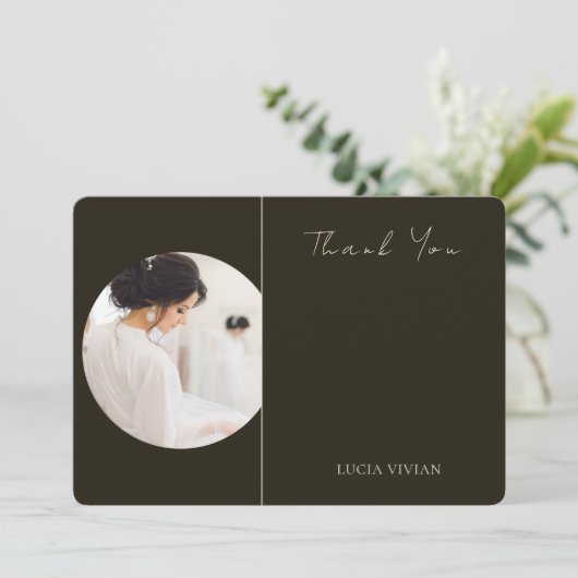 Moderne typografie Foto Bruidskaart bedankt (Staand voorkant)