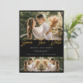 Moderne typografie foto-bruiloft bespaart datum kaart (Staand voorkant)