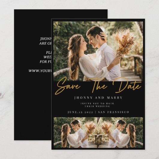 Moderne typografie foto-bruiloft bespaart datum kaart (Voorkant / Achterkant)