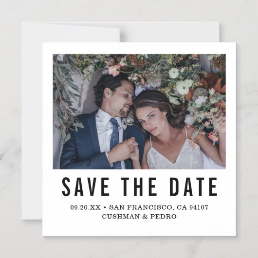 Moderne typografie foto-bruiloft bespaart datum magnetische uitnodiging (Voorkant)