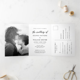 Moderne typografie foto bruiloft drieluik uitnodiging