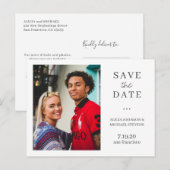 Moderne typografie foto bruiloft met de datum aankondigingskaart (Voorkant / Achterkant)