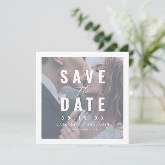 Moderne typografie foto bruiloft met de datum save the date (Staand voorkant)
