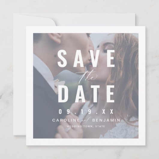 Moderne typografie foto bruiloft met de datum save the date (Voorkant)