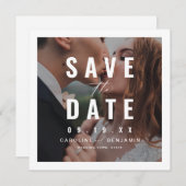 Moderne typografie foto bruiloft met de datum save the date (Voorkant / Achterkant)