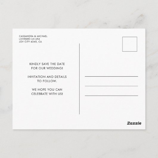 Moderne Typografie Foto bruiloft Opslagdatum Briefkaart (Achterkant)