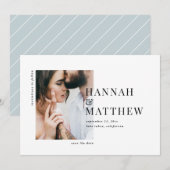 Moderne typografie foto bruiloft save the date (Voorkant / Achterkant)