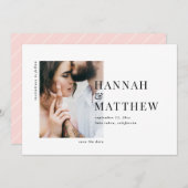 Moderne typografie foto bruiloft save the date (Voorkant / Achterkant)