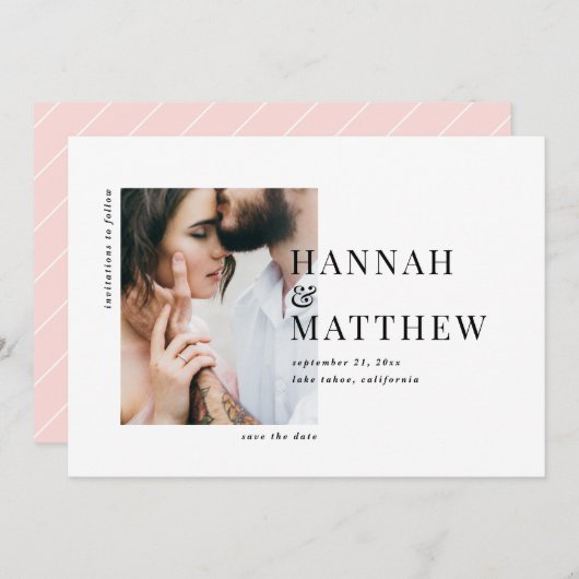 Moderne typografie foto bruiloft save the date (Voorkant / Achterkant)