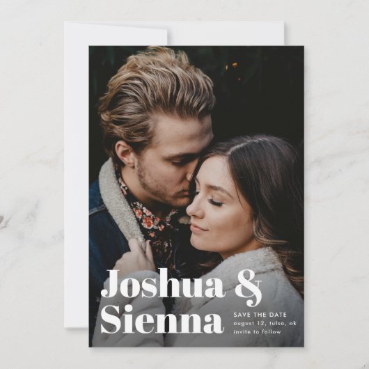 Moderne typografie foto bruiloft save the date (Voorkant)
