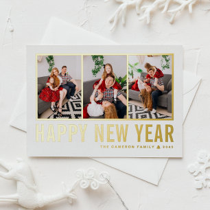 Moderne typografie foto collage Gelukkig Nieuwjaar Folie Feestdagen Briefkaart
