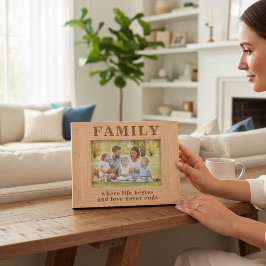 Moderne typografie foto geschenk met familiestijl gegraveerde lijstjes