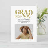 Moderne typografie foto goud eenvoudig afstuderen aankondiging (Staand voorkant)