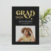 Moderne typografie foto goud zwart afstuderen aankondiging (Staand voorkant)