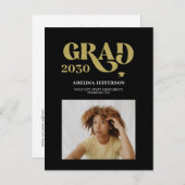 Moderne typografie foto goud zwart afstuderen aankondigingskaart (Voorkant / Achterkant)