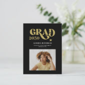 Moderne typografie foto goud zwart afstuderen aankondigingskaart (Staand voorkant)