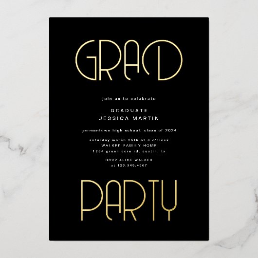 Moderne Typografie Foto Graduation Party Folie Uitnodiging (Voorkant)