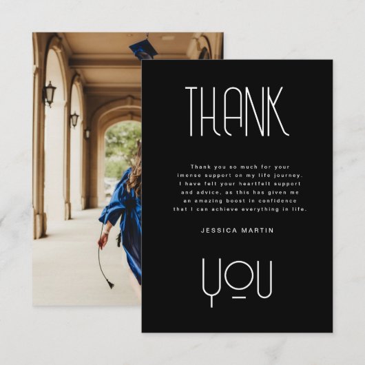 Moderne Typografie Foto Graduation Party Uitnodige Bedankkaart (Voorkant / Achterkant)