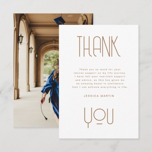 Moderne Typografie Foto Graduation Party Uitnodige Bedankkaart (Voorkant / Achterkant)