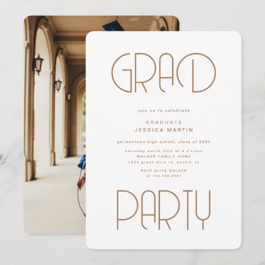 Moderne Typografie Foto Graduation Party Uitnodige Kaart (Voorkant / Achterkant)