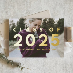 Moderne typografie foto-overlay afstudeer goud folie uitnodiging