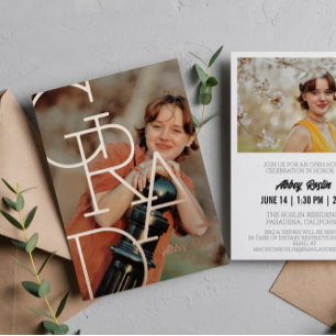 Moderne Typografie Foto Roos Gold Graduparty Folie Uitnodiging