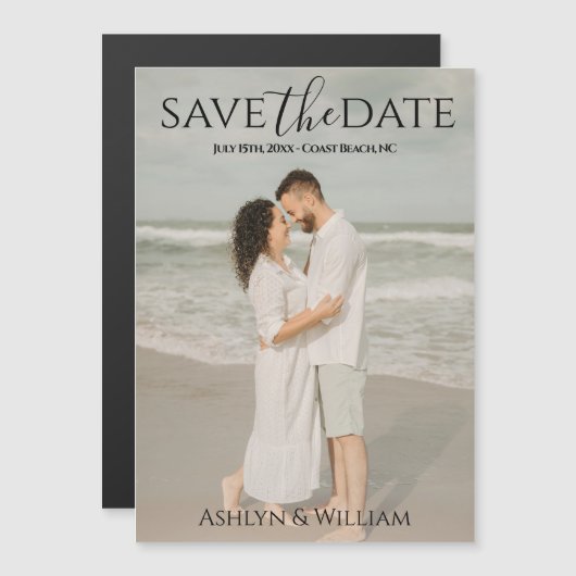 Moderne typografie foto save the date magneet kaar (Voorkant / Achterkant)