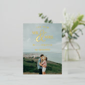 Moderne Typografie Foto Weddenschap Echt bedankt Folie Uitnodiging Briefkaart (Staand Voorkant)