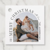 Moderne typografie fotoboog Kerstmis Bedankjes Labels (Voorkant)