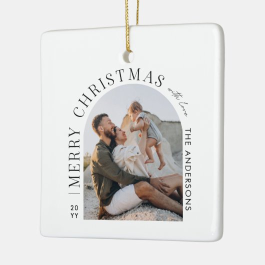 Moderne typografie fotoboog Kerstmis Keramisch Ornament (Links)