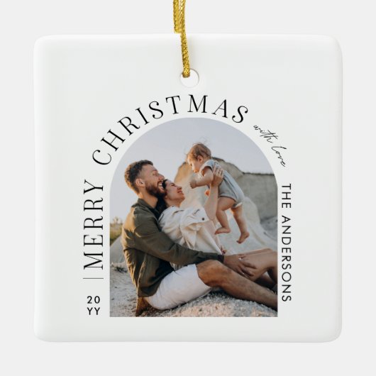 Moderne typografie fotoboog Kerstmis Keramisch Ornament (Voorkant)