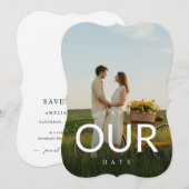 Moderne typografie Fotobruiloft Bewaar de datums Kaart (Voorkant / Achterkant)