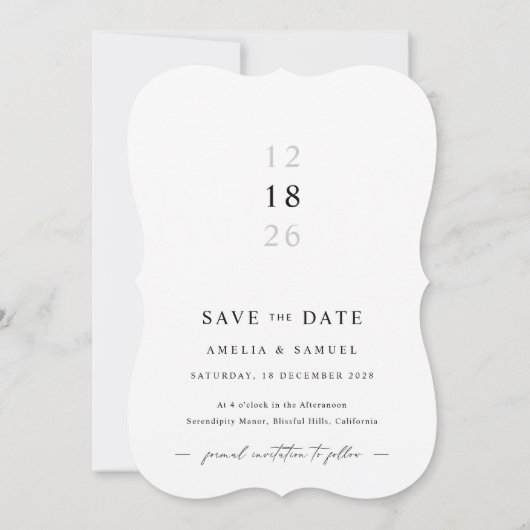 Moderne typografie Fotobruiloft Bewaar de datums Kaart (Achterkant)