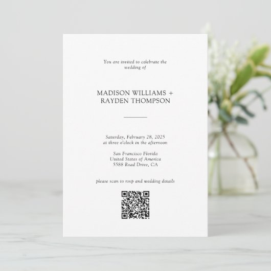 Moderne Typografie Fotobudget QR Code Weddenschap Kaart (Staand voorkant)