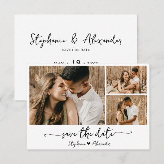 Moderne Typografie Fotocollage Bruiloft Save The Date (Voorkant / Achterkant)