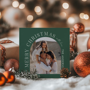 Moderne typografie fotocollage groene kerst feestdagenkaart
