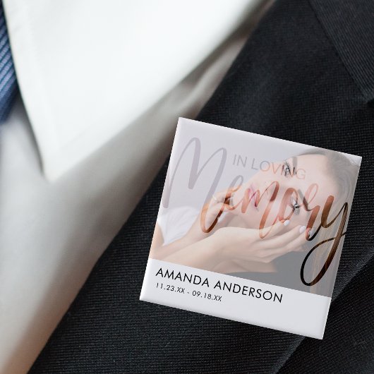 Moderne Typografie Fotografie Memorial Vierkante Button 5,1 Cm