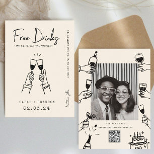Moderne Typografie FunnyFree Drinken Foto QR Code Save The Date