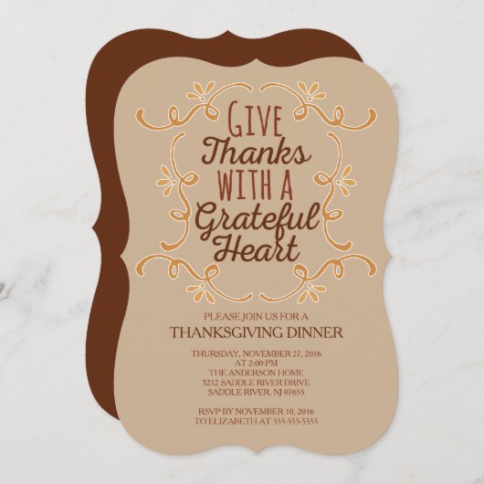Moderne typografie Geef Bedankt Thanksgiving Diner Kaart (Voorkant / Achterkant)