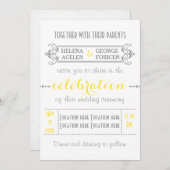 Moderne typografie geel, grijze bruiloft kaart (Voorkant / Achterkant)