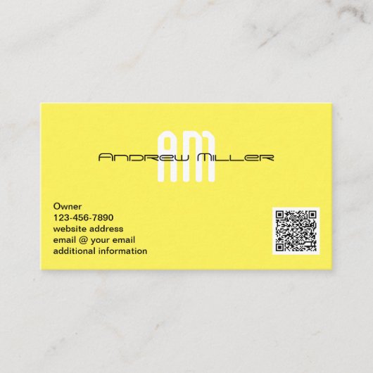 Moderne typografie Geel monogram QR-code toevoegen Visitekaartje (Voorkant)
