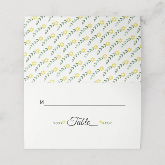 Moderne typografie gele bruiloft gevouwen escort plaatskaartje (Buitenkant ongevouwen)